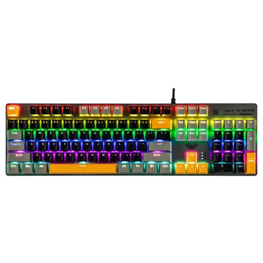 MechLands Aula S500 有線ゲーミングキーボード 100%フルサイズ メカニカルキーボード テンキー付き 104キー NKRO 透光キーキャップ RGBバックライト付き PC & eスポーツ向け 人間工学設計(Black&Grey,