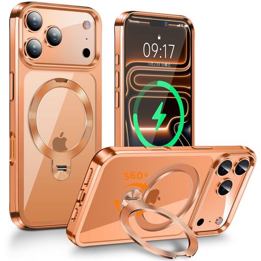 【360°回転無制限・縦横両立】FONKCASEiPhone17ProMax用ケースMagsafe対応【CDリング・スタンド一体】角度調整ストラップホール付き【本体の色・メッキバンパー】アイフォン17プロマックスケー…