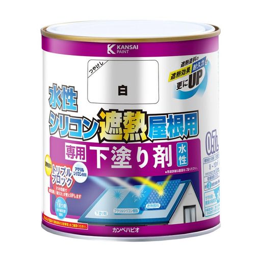外装 【乾燥・塗り重ね時間】 【20°C】乾燥時間:約 2 時間 塗重時間約 4 時間 【冬期】乾燥時間:約 4 時間 塗重時間:約 6 時間 【塗り面積(1回塗り)】 [0.7L]平方メートル:約 8 ~ 10m2 タタミの広さ:約 5.5 枚分 [3L]平方メートル:約 34 ~43 m2 タタミの広さ:約 23 枚分 [7kg]平方メートル:約 65 ~ 80m2 タタミの広さ:約 44 枚分 【特徴】 ■[遮熱と耐久力がUPする専用下塗り剤]上塗り(遮熱顔料・アクリルシリコン樹脂)+下塗り(赤外線反射顔料)の3つの効果で遮熱効果と耐久力がUPします。(トリプルブロック効果)。 ■[上塗りの密着率がUP! ]上塗り塗料(水性シリコン遮熱屋根用)と素地との密着力がUPします。 ■[錆からガード! ]強力防サビ剤配合により、防サビ力がUPします。 【用途】■表示以外の用途には使用しないで下さい。