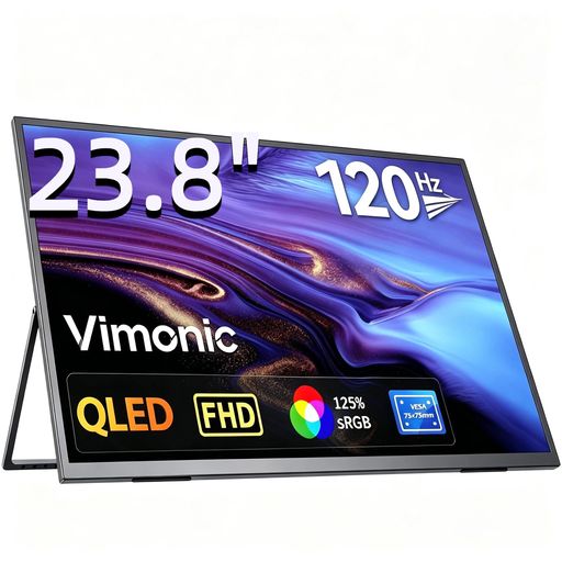 モバイルモニター23.8インチ QLED モバイルディスプレイ 大型 120HZ Vimonic 持ち運びモニター 自立 ポータブルモニター 1080P サブモニター 標準型VESA対応 サブディスプレイ 非光沢
