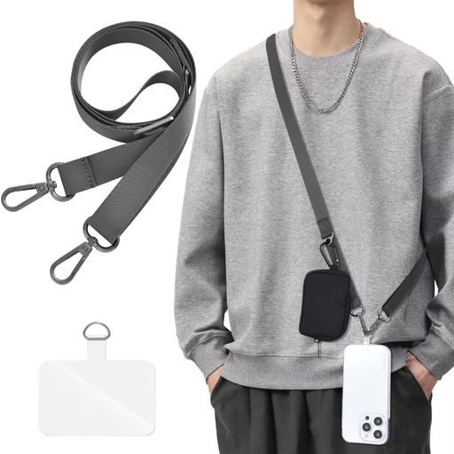 [Shirizu]スマホストラップ斜めがけ首掛け肩掛けスマホショルダーストラップ長さ調節可能携帯ストラップ長い140cm幅2cmタグパッチ1枚入りネックストラップショルダースマホStrap軽量耐久性(…