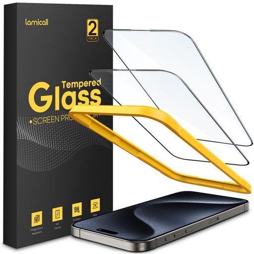 【2枚セット・米国SGガラス】LAMICALL IPHONE 15 PRO MAX ガラスフィルム :9H硬度 IPHONE 15 PRO MAX 保護フイルム 黒縁あり 全面保護 アイフォン15 プロマックス 画面フィルム 強化ガラス フィルム