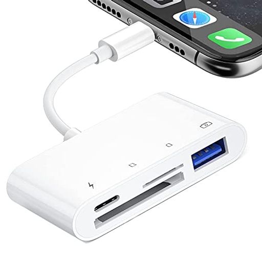【最新型改良】IPHONE/IPADに適用 SDカードリーダー 4IN1 USB OTGカメラアダプタ SD TFカードリーダー 写真 ビデオ キーボード 双方向 高速データ転送(IOS用)