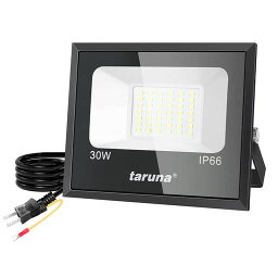 TARUNA 30W LED投光器 コンセント式 屋外 作業灯 防犯ライト IP66 LED 昼光色 6500K 85-120V適用 薄型 広角ライト 自由回転 防水 高輝度 省エネ 庭 駐車場 玄関灯 廊下 町内の防犯 【PSE認証済 2Pプラグ】