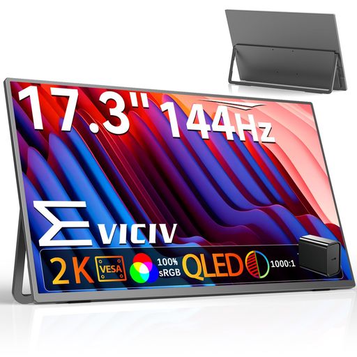EVICIV モバイルモニター 17.3インチ 2K 144Hz ポータブルモニター 自立型 スタンド付き QHD 2560x1440 モバイルディスプレイ 非光沢 IPS 350Nit 100%sRGB 軽量 薄型 ノングレア 在宅勤務 ゲーミング