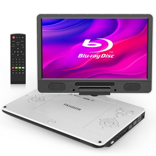 FANGOR ポータブルブルーレイプレーヤー 12型 HDMI出力対応 高精細11.4インチ 270度回転TFT液晶 CPRM 3時間連続再生 バッテリー内蔵 車..