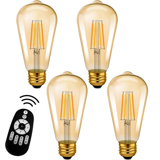 【商品情報】●口金:E26 ●6W省エネ(60W形相当) ●全光束::600LM(調光可能) ●色温度:2200-6500K(調色可能) ●サイズ:直径64mm*高さ140mm ●材質:ガラス ●Ra>80 ●ビーム角度:330° ●パッケージ:4個入+リモコン*1 ●注意:物流の安全を保証するため、リモコンには電池は入っておりません。 【無段階調光・色調整】明るさは10%から100 %の間で調節可能です。場合によって明るさを自在に調節でき、温かみのある電球色とすがすがしい昼光色との間に転換できます。お部屋の雰囲気やお好みに合わせて、照明をアレンジして楽しむことができます。高い省エネ性能と雰囲気作りに欠かせない美しい光を兼ね備えているので、家庭照明や商業照明に多くのシーンに適用します。 【グループ管理&amp;便利なリモコン操作】2.4GHz無線式リモコンで家中の複数のLED電球をグループ分けし、グループ内に登録した電球の明るさ・色を調節できます。グループ管理だけでなく常夜灯機能も搭載されています。点灯しながら寝ることにはすごく便利です。暗闇の中で目に優しい光を与え、照明を提供します。