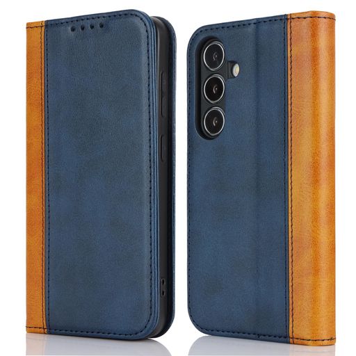 Havaya対応GalaxyS24ケースギャラクシーs24ケースSC-51Eケース手帳型SCG25auドコモサムスン耐衝撃SC51EカバーSoftBankカード収納スタンド機能フェイクレザー-ブルー+イエロー