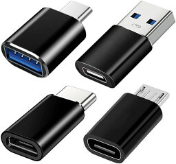 USB-C アダプタ セットUSB TYPE-C 変換アダプタ USB TYPE C TO USB 3.0 TYPE-C OTG機能搭載 TYPE C TO MICRO MICRO TO TYPE C (4個黒)