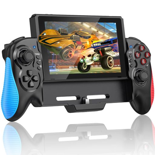 スイッチコントローラー8色RGBライトマクロ機能携帯モード専用コントローラーforNintendoSwitchグリップコントローラープログラム編集機能ジャイロセンサー搭載振動連射機能無線1000mAh大容…