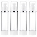 BENECREAT4点100ML真空ボトルエアレスポンプボトルポンプタイププッシュボトル小分けボトルプラスチック容器旅行用ボトル詰め替えボトル携帯やすい化粧水香水小分け漏れ防止ホワイト&ク…