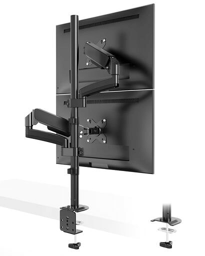 [製品紹介] 当社の最新モデル、ロングポール型モニターアームをご紹介いたします。内蔵されたメカニカルスプリングにより、高さ調整が可能で、効率的な作業が可能となります。また、新型のメカニカルスプリングは、ガススプリングのように張力調整も可能です。 [製品仕様] 本製品は最大32インチのモニターに対応し、各画面の耐荷重は9kgまでです。VESA規格にも対応しており、75x75/100x100mmに対応しています。ロングポールは従来のモデルよりも約8cm長くなり、総長は約88cmです。 [調整範囲] VESAマウントは上下+35°~-35°、上下+90°~-90°までの範囲で調整が可能です。また、360°の画面回転も可能で、調整範囲がさらに広がります。(詳細は商品ページの画像をご覧ください。) [固定方法] 本製品は従来のモデルと同様に、クランプ式とグロメット式の2種類の固定方法があります。クランプ式は、天板厚みが10~50mmの場合に使用可能です。グロメット式は、穴直径が10~60mm、デスク厚みが10~40mmの場合に使用可能です。