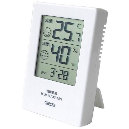 デジタル時計付き温湿度計 測定範囲/温度:-9.9~50.0度、湿度:20~95%