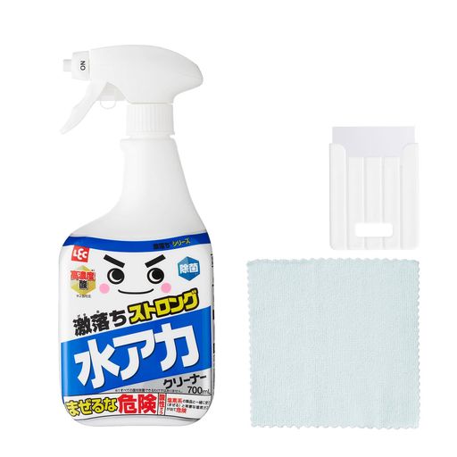 レック 激落ちストロング 高濃度酸配合 水アカクリーナー (大容量 700mL) お掃除道具3点セット / 除菌剤配合/リン酸+クエン酸のWパワーで水アカ汚れを強力分解/水まわりのザラつき激落ち/…