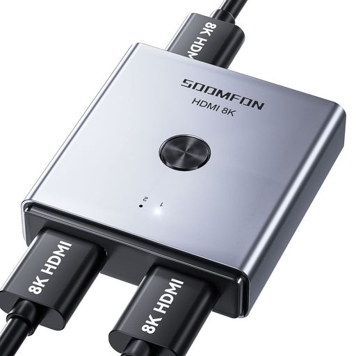 HDMI 切替器 8K 60FPS - SOOMFON HDMI 2.1 分配器 2入力1出力 双方向 セレクター 4K 120HZ HDR 3D HDCP2.3 手動 切り替え