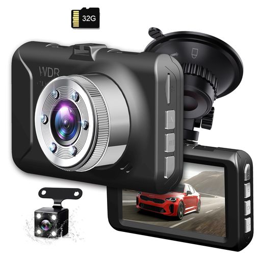 小型 ドライブレコーダー 前後2カメラ 車載 ドラレコ 小型ドラレコ 1296P 使用しているのはSONY製イメージセンサー 3インチ液晶画面 HD画質 32gbカード付き 170度超広角 前後カメラ HDR/WDR画像…