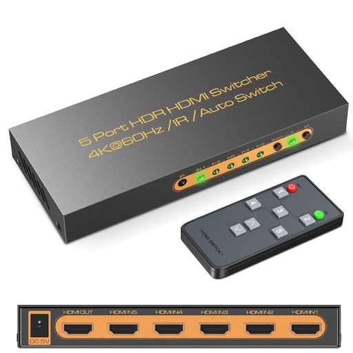 HDMI切り替え器2.0 5入力1出力 4K@60HZHDCP2.2HDR対応 リモコン付属PS5/PS4/NINTENDO SWITCH対応 1