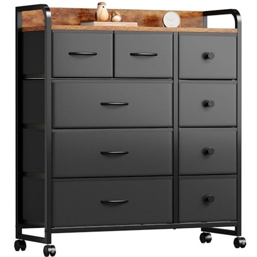 YeTomタンス収納チェスト洋服収納おしゃれ洋服タンスキャスター付き大容量衣装棚衣装ケースリビング引き出し脱衣所棚衣類チェスト箪笥木製天板付き和風布製引き出し転倒防止安定感L82x…