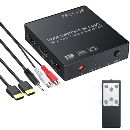 【3X1切替】3 HDMI入力ポートがあり、1つのHDMI出力ポートで、入力信号を手動・自動・リモコンで切替出来ます。 【音声分離】ステレオ出力ポートと光TOSLINK出力ポートがあり、HDMI信号からオーディオを分離できます。 【解像度】HDMI1.4対応、最大2016P@30HZにサポートでき、3Dもサポートできます。(ご注意:4K@60HZには対応していませんので設定時にご注意ください。) 【3.5MMポート】3.5MMヘットホンポートがあります。3.5MMTO2RCAケープルも付属です。 【高品質】ABSプラスチック素材外殻、24K金メッキで錆になりにくく、信号の転送も安定させます。(ご注意:DVIディスプレイ及びHDMI-DVI変換器に非対応)