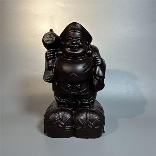 大黒様 木彫り 七福神 大黒天 置物 黒檀 仏像 フィギュア 木製 御守り本尊 商売繁盛 無病息災 厄除け (高さ7.3cmx巾4.2cm)