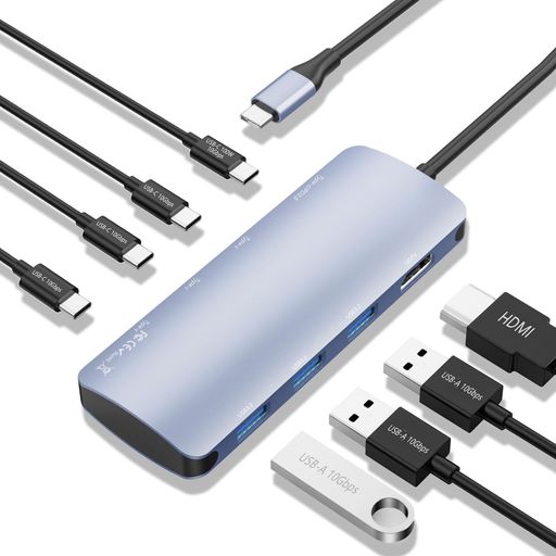 USB-Cハブ8-in-1(4K@60HzHDMI搭載)、3USB-C3.2Gen210Gbpsポート、3USBA3.210Gbpsポート、100W電力供給(10Gbpsデータ付き)、MacBookProとその他の