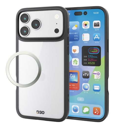 エレコムiPhone17ProMaxケースカバークリアD3O素材耐衝撃衝撃吸収ハイブリッドTPUストラップホール付き硬度5Hエアークッションカメラ保護メタルステッカー付属ブラックPM-A25DD3OFCBK