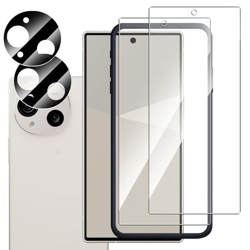 【2+2 セット】 ZXZone Aquos R10 ガラスフィルム(2枚入り)+カメラフィルム(2枚入り)【ガイド枠付き】R10 レンズ保護フィルム 硬度9H 高透過率 飛散防止 強化ガラス 耐衝撃 液晶保護フィルム 指紋…
