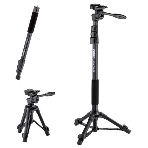 ベルボンVelbonスタンド型一脚ポールポッドEXAZポール部4段/脚部2段レバーロックポール部径23mm/脚部径17mm小型3Way雲台クイックシュー対応一脚単独使用可能アルミ脚PolePodAMZPPEX372581