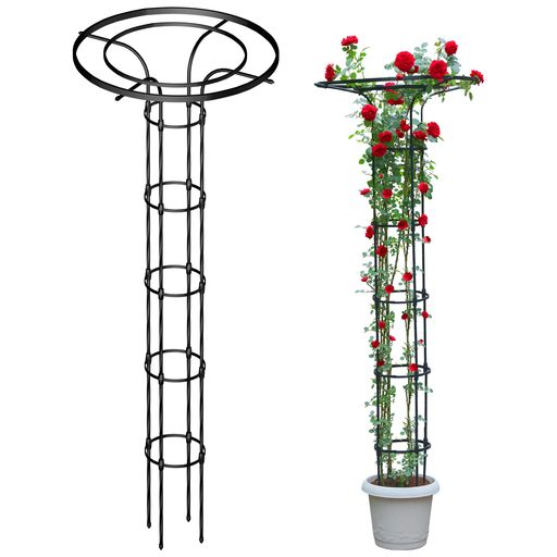 傘型デザインで花咲く空間に---傘のように広がる立体的なトップデザインが、バラや朝顔などの花を美しく引き立て、見る角度によって異なる表情を楽しめます。庭や玄関先に設置するだけで、ガーデニング空間が一気に華やかに。 360°日光吸収で健やかに成長---本体サイズ---幅28x高さ210cm。放射状構造により、植物は全方向に枝葉を伸ばし、日光を効率よく吸収。光合成を促進することで、健康的な成長と花付きの向上をサポートします。 通気性&amp;支柱構造で植物を守る---風通しの良い構造で、湿気がこもりにくく、カビや根腐れのリスクを軽減。つる性植物の茎や実をしっかり支え、植物にかかる負担を減らして育成をサポートします。 PEコーティングで錆びにくく安心---本体は耐久性のある金属製で、表面には滑らかなPEコーティングを採用。直射日光による熱ダメージや錆から植物と支柱を守り、屋外でも長く美しさを保ちます。 組立簡単&amp;多用途で便利---工具不要の差し込み式で、初心者でも簡単に設置可能。先端を約30cm地面に差し込むだけでしっかり固定。庭、花壇、バルコニー、家庭菜園など、限られたスペースでも縦の空間を活用して美しく栽培できます。