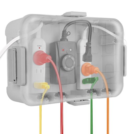 RESTMO大型コンセントボックス屋外透明蓋付き電源防水IP54防雨超大型耐候性光センサータイマー 電源タップ ホリデーストリングライト用グレー