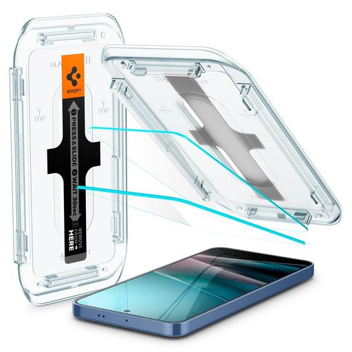 SpigenGalaxyS25ガラスフィルムGalaxyS25/24指紋認証対応9H硬度強化ガラス貼り付けキット付きナノコーティング飛散防止2枚入EZFitギャラクシーS25/24AGL07438