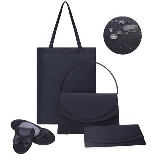Bag - [NAACCI]フォーマルバッグレディース携帯スリッパ冠婚葬祭結婚式和装卒業式入学式折りたたみ式スリッパ女性用葬儀用バッグ袱紗折りたたみ式スリッパサブバッグ4点セット大容量黒