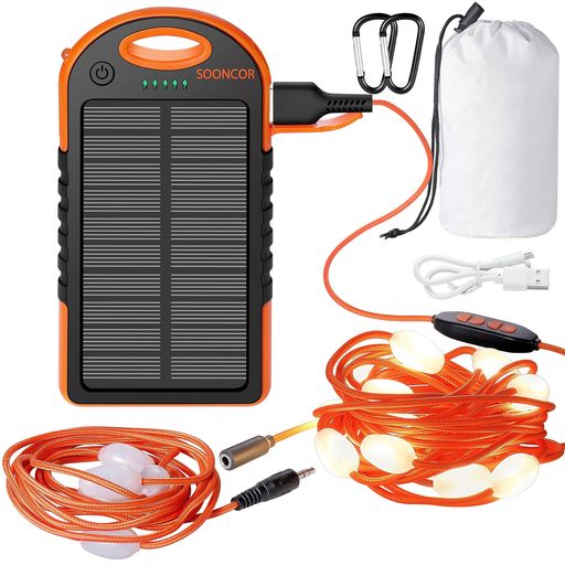 SOONCORLEDストリングライトソーラーパネル充電器付きソーラー充電およびUSB充電17LED電球9メートル以上延長可能防水点滅/点灯7つの照明モード屋内/屋外/寝室照明電飾飾りライト/キャンプ/…