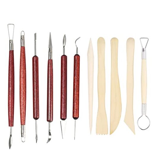 粘土ツール粘土彫刻ツール10点セット木製粘土ヘラ粘土丸棒細工棒粘土細工粘土工芸ツールDIY彫刻ツール..