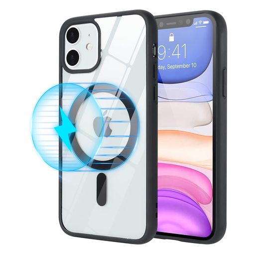 LipvinaiPhone11ケースMagsafe対応米軍MIL規格クリア耐衝撃透明ヤレス充電対応スマホケース6.1インチ対応(黒)