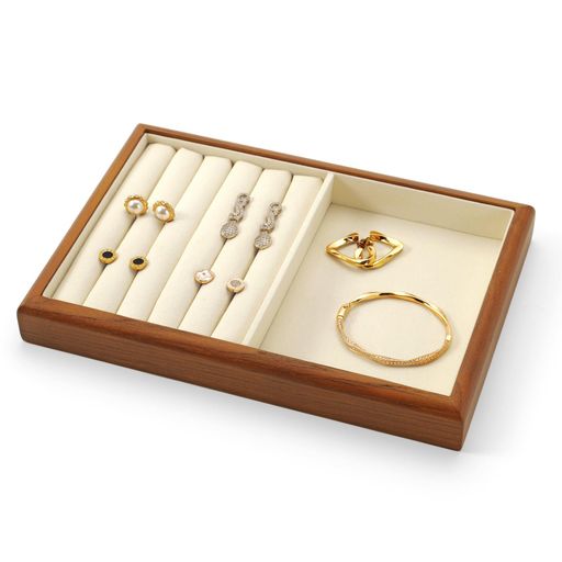 Oirlvジュエリートレイ木製2in1腕時計バングルネックレス指輪ディスプレイ収納高級おしゃれ適格請求書に対応P18004(ベージュ)