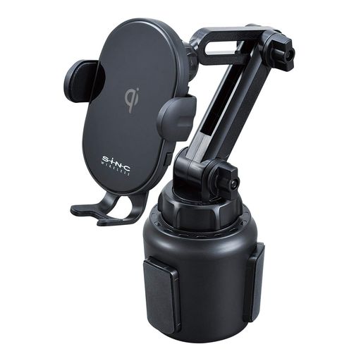 セイワ(SEIWA)車内用品スマホホルダーQiワイヤレス充電器搭載ブラックD600ドリンクホルダー差込取付USBPowerDelivery入力蓄電用キャパシタ内蔵静音最大15W出力手帳型ケース対応