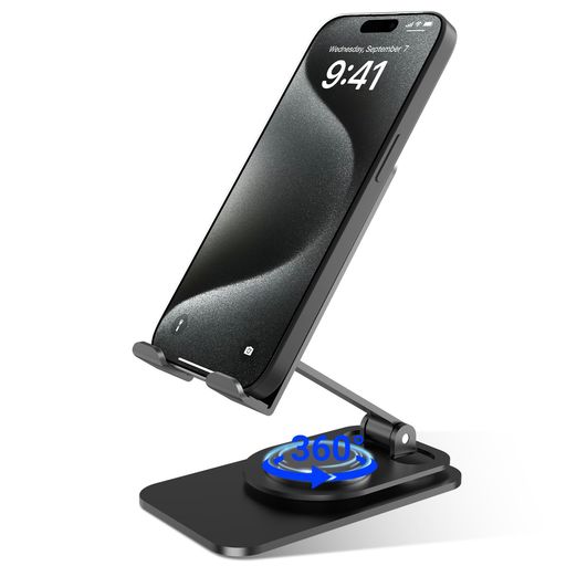 Yummo タブレットスタンド アルミ製 ホルダー 角度調整可能 360度回転 折りたたみ式タブレットホルダー 人間工学設計 軽量263g コンパクトスマホ/iPad/Switch/Kindle/Fire HD/Android tablet 対応