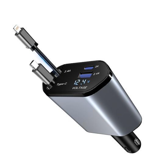 巻き取り式充電ケーブル は3cmから80cmまで自在に伸縮できます。 3cmから80cmまで自在に伸縮可能 車 充電器 急速充電対応 幅広い互換性