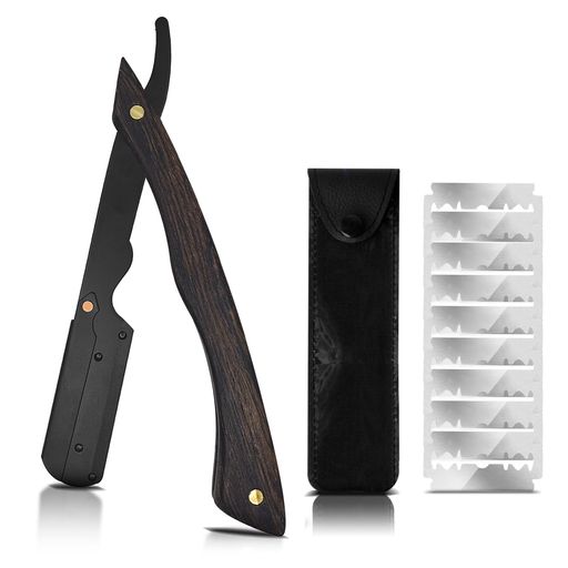 Friendship剃刀メンズ一枚刃カミソリ西洋剃刀本格深剃り髭剃り顔剃り眉毛ボディ用折りたたみ式理髪床屋カミソリレザーカバー付き(A-本色)(2)