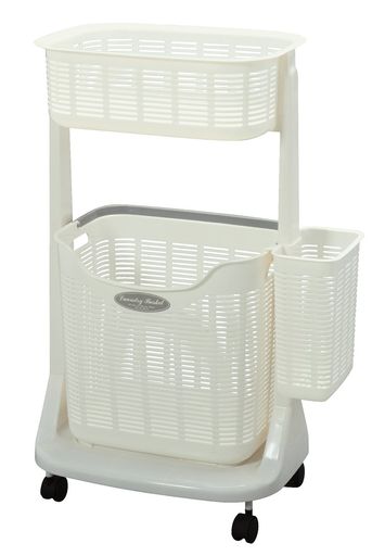 サンコープラスチック日本製ランドリーバスケット2段サイドポケット付幅54.5x奥32.7x高80.5cmウォーム