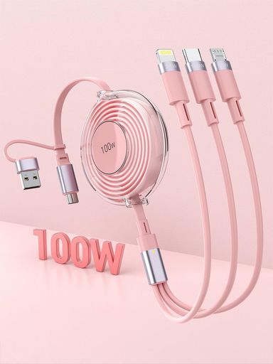 【100W】3IN2 充電ケーブル 巻き取り式 PD対応100W/5A 超急速充電 3台同時充電 超高耐久 3イン2 充電コード USB TYPE C ケーブル MICRO USB ケーブル IPHONE ANDROID タイプC MACBOOK PRO