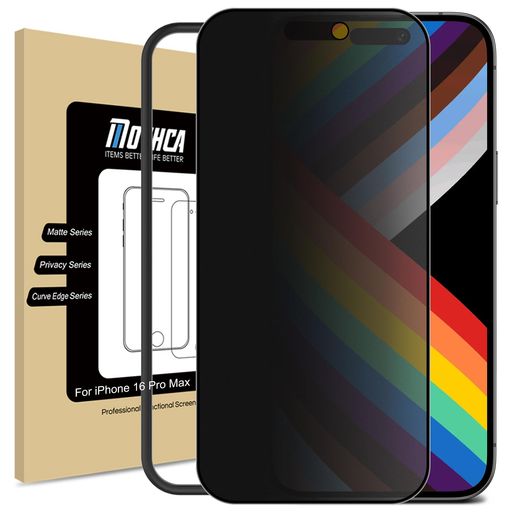 Mothca【覗き見防止&アンチグレア】iPhone16ProMax用ガラスフィルム28°のぞき見防止全面保護フィルム黒縁あり穴なしサラサラタッチ感反射防止指紋防止硬度9H飛散防止キズ防止衝撃吸収ガイド…