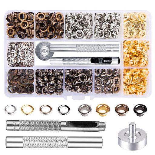 レザークラフト工具ハトメキット4種色200組5mm両面ハトメキット底鋲打ち具セット穴あけ打ち具パーツDIY..