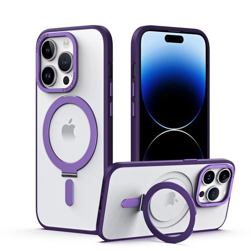 樂天商城 - SmorniyiPhone11用ケースリング付きアイフォン11ケースMagSafeスタンド隠し収納式多機能スタンド付きiphone11ケースMagSafe対応ケース薄形半透明マット感指紋防止ストラップホール付