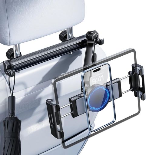 NIFBANGタブレットホルダーヘッドレストマグネットタブレットホルダー車マグネット後部座席スタンド回転可能手帳型ケースにも対応可能伸縮アーム長さ調整後部座席用スマホホルダーヘ…