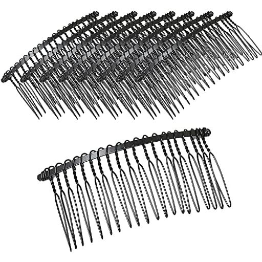 ヘアコーム20本足10個セットブラックヘアアクセサリーパーツヘアーコームワイヤーコーム黒DIY手作りア..