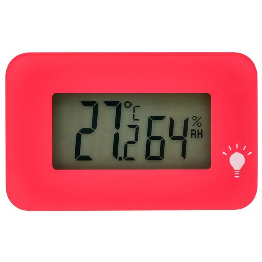 本体サイズ・重量:(約)高さ3.3x幅5.2x奥行き1.6cm 22.6g 使用範囲:-20 ~ +70°C (温度)、20 ~ 95%RH (湿度) 精度:温度プラスマイナス1°C (0~40°Cの場合。以外はプラスマイナス2°C)、湿度プラスマイナス5% (45~70%RH 常温の場合。以外はプラスマイナス8%RH) 機能:温度・湿度計、最高及び最低温度・湿度記録表示、バックライト (ブルー) 電源:CR2032x1個 (電池寿命:約1年)
