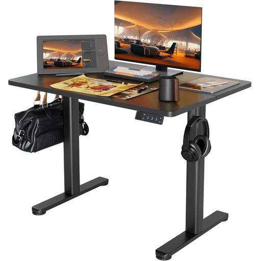 Claiks昇降デスク電動スタンディングデスク昇降式テーブル幅100cm*奥行き60cmテレワークオフィスデスク在宅ワークパソコンデスク高さ調節メモリー機能ブラックフレーム/ブラック天板