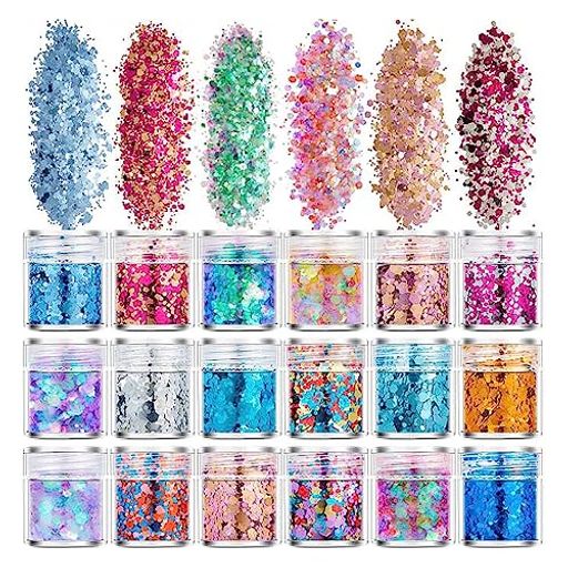 YFFSFDCラメホログラム18色セットキラキラネイルパーツネイルアート容器付きグリッターラメグリッター..